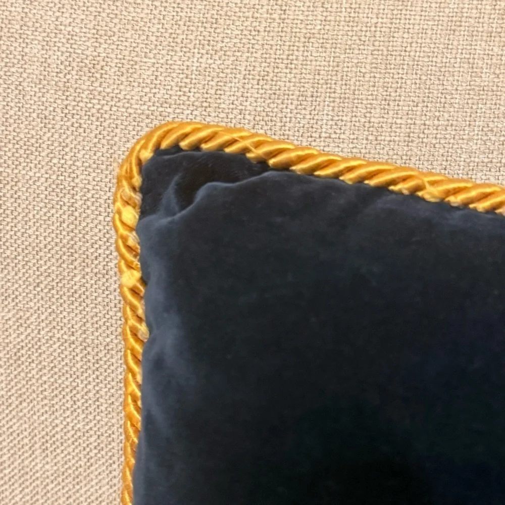 Gianni Versace Decorative Pillow Gold Embroidered Medusa Blue Velvet Designer